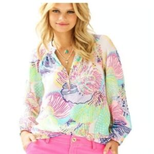 Lilly Pulitzer Elsa Silk Top Roar Of the Seas Size Medium